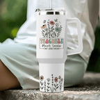 40oz "Floral Teacher" Insulated Tumbler with Handle | Gift-Ready Appreciation Mug with Straw Set