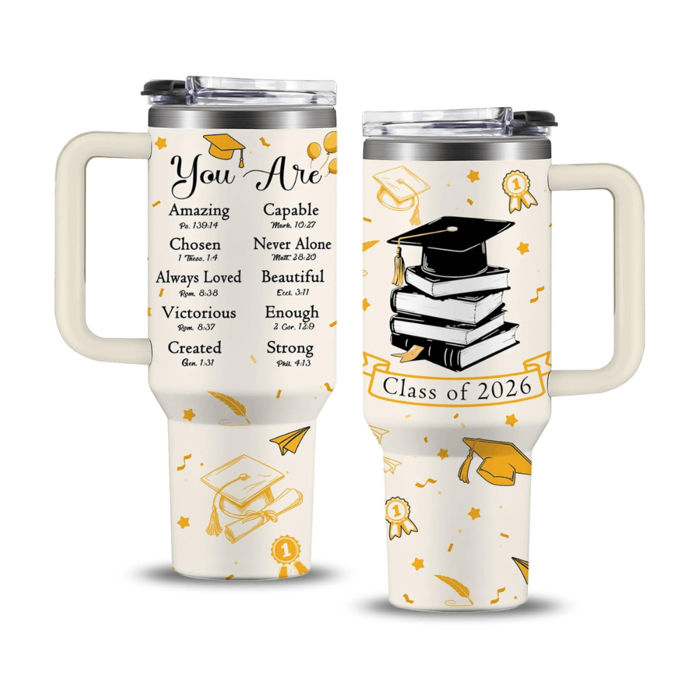 40oz "Class of 2026" Graduation Tumbler | Inspirational Congrats Grad Gift with Steel Straw Set