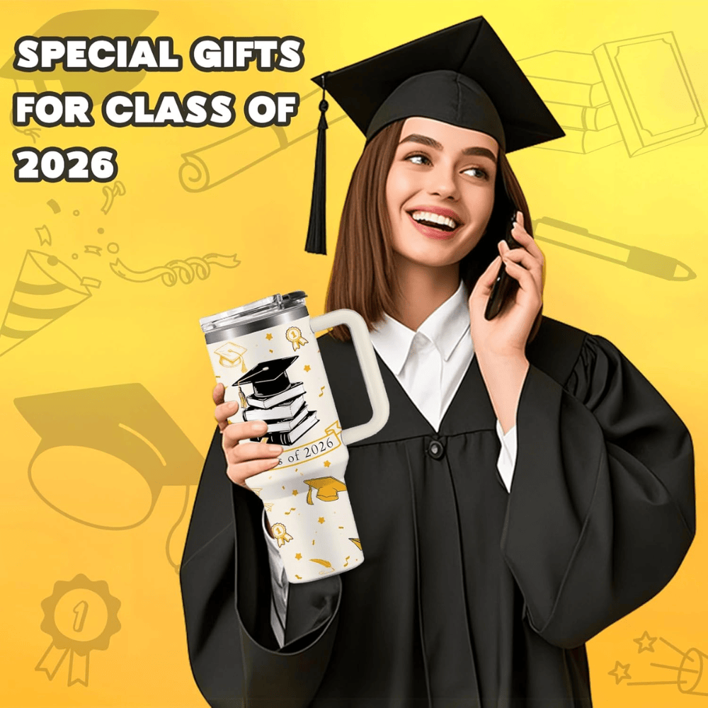 40oz "Class of 2026" Graduation Tumbler | Inspirational Congrats Grad Gift with Steel Straw Set