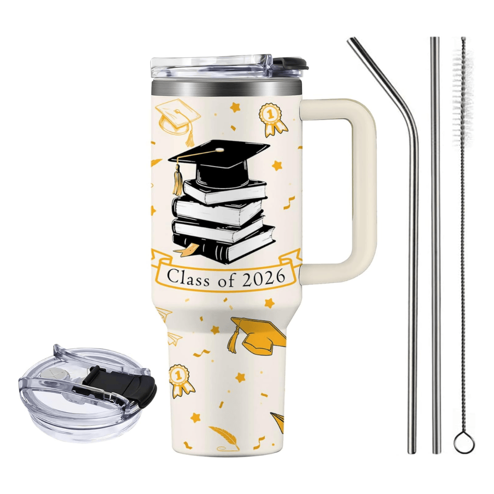 40oz "Class of 2026" Graduation Tumbler | Inspirational Congrats Grad Gift with Steel Straw Set