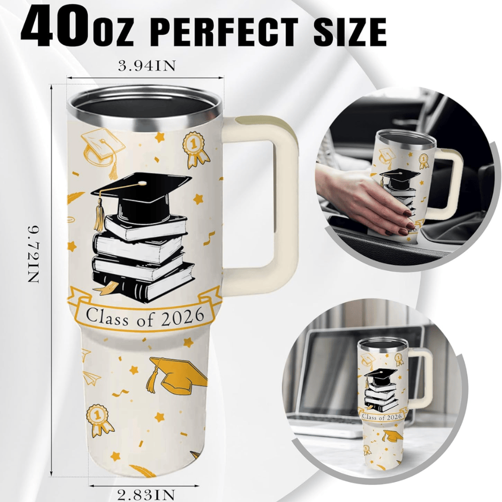 40oz "Class of 2026" Graduation Tumbler | Inspirational Congrats Grad Gift with Steel Straw Set