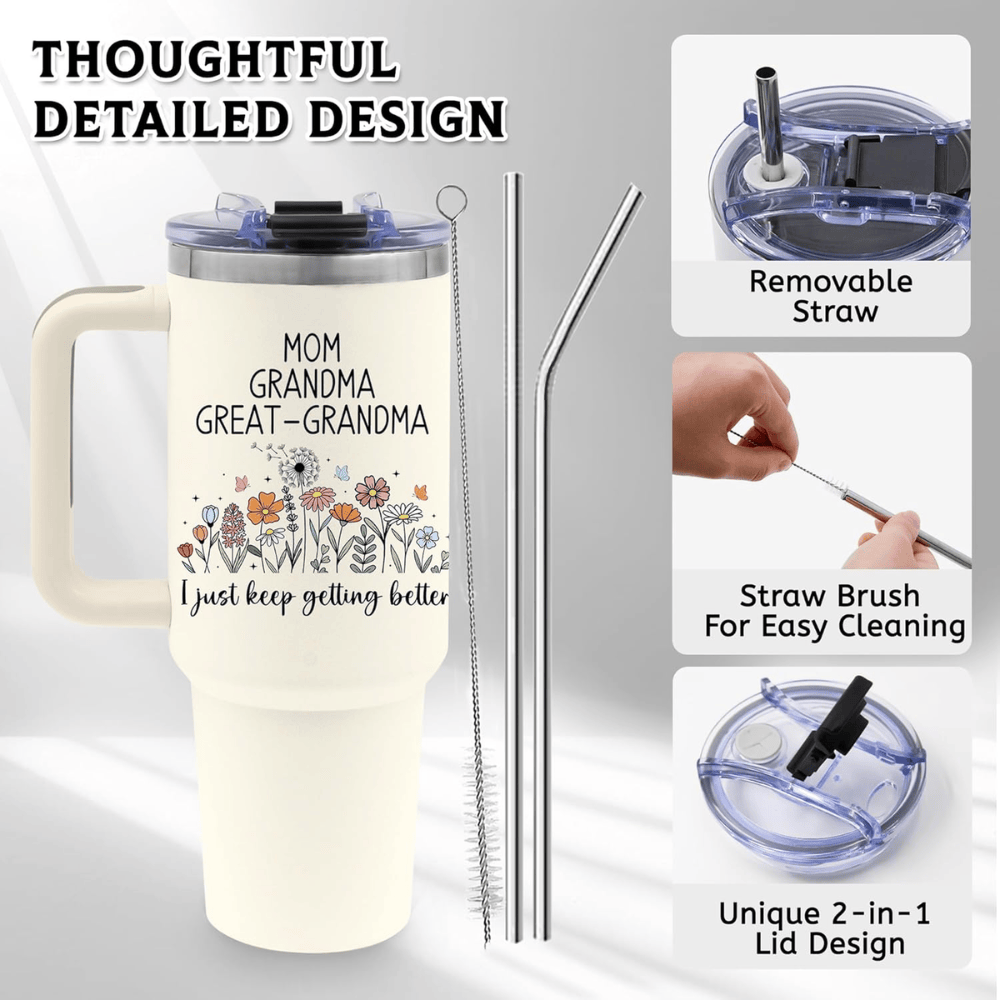 40oz "Doxie Grandma" Floral Tumbler | Unique Dachshund Lover Gift for Grandma & Mom