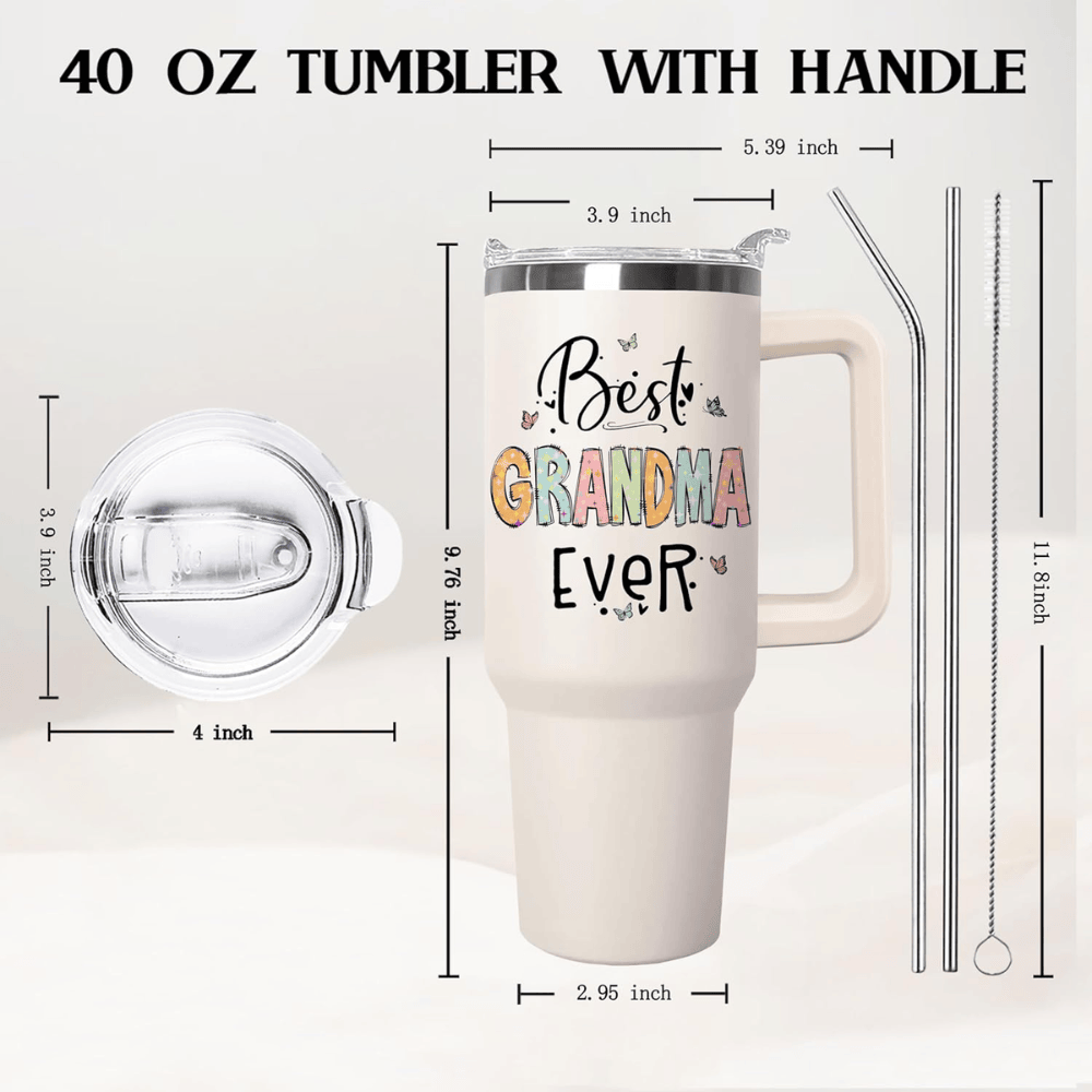 40oz "The Grandma Creed" Tumbler | Funny Sunflower & Butterfly Gift for the Best Grandma Ever