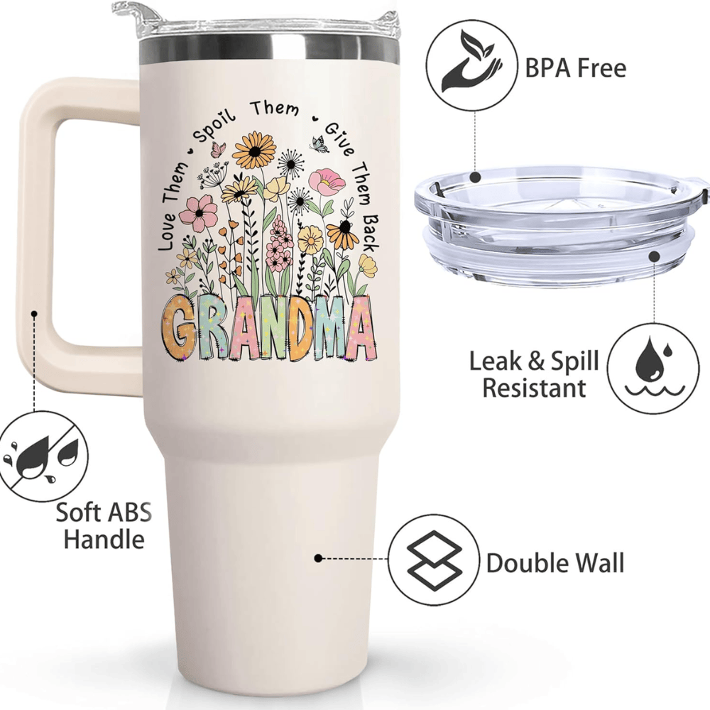 40oz "The Grandma Creed" Tumbler | Funny Sunflower & Butterfly Gift for the Best Grandma Ever