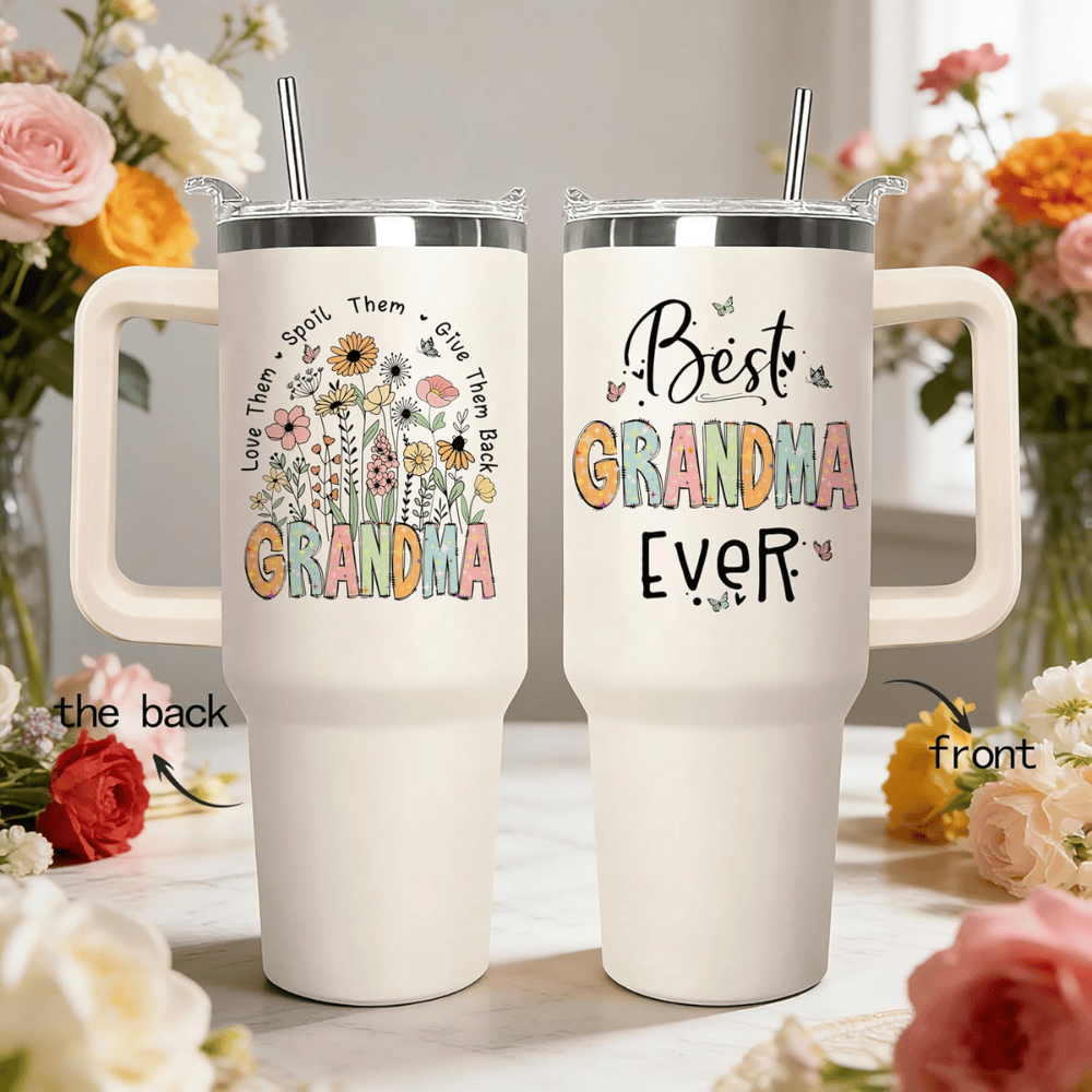 40oz "The Grandma Creed" Tumbler | Funny Sunflower & Butterfly Gift for the Best Grandma Ever