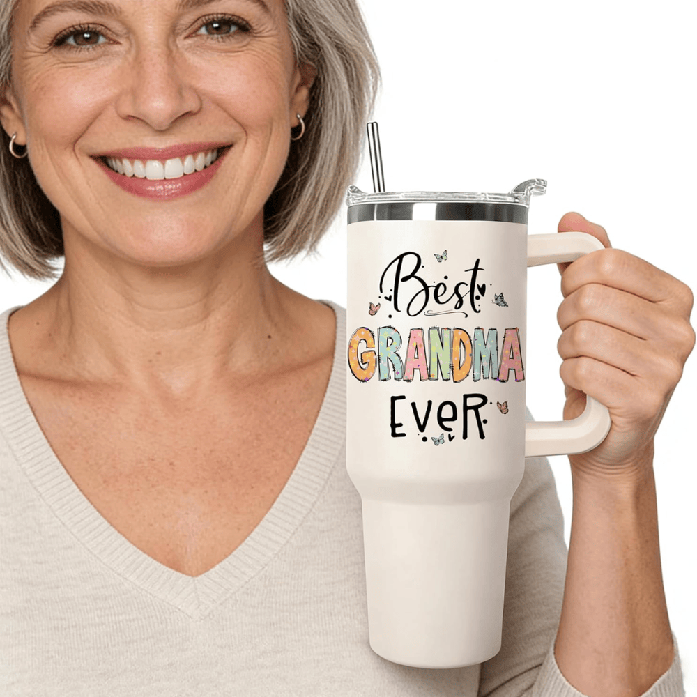 40oz "The Grandma Creed" Tumbler | Funny Sunflower & Butterfly Gift for the Best Grandma Ever