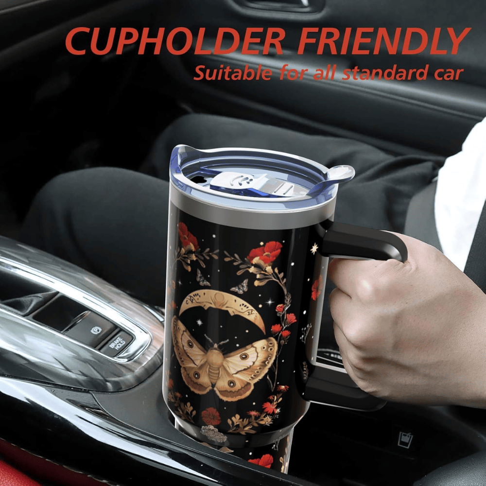 40oz Gothic Mushroom & Moon Moth Tumbler | Mystical Witchy Floral Gift for Dark Academia Lovers