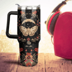 40oz Gothic Mushroom & Moon Moth Tumbler | Mystical Witchy Floral Gift for Dark Academia Lovers