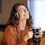 40oz Gothic Mushroom & Moon Moth Tumbler | Mystical Witchy Floral Gift for Dark Academia Lovers