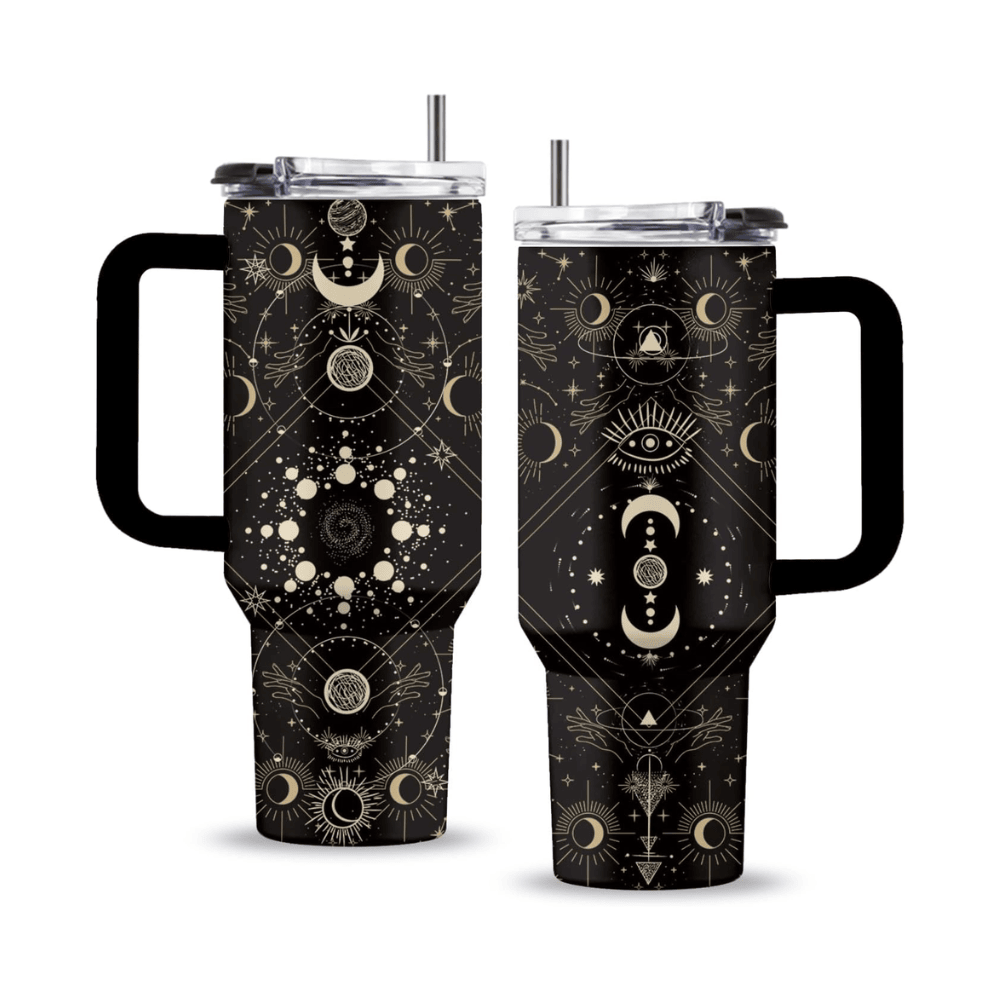 40oz "Midnight Mystique" Gothic Tumbler | Mystical Moon & Moth Gift for Dark Aesthetic Lovers