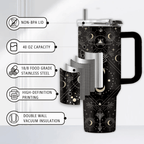 40oz "Midnight Mystique" Gothic Tumbler | Mystical Moon & Moth Gift for Dark Aesthetic Lovers