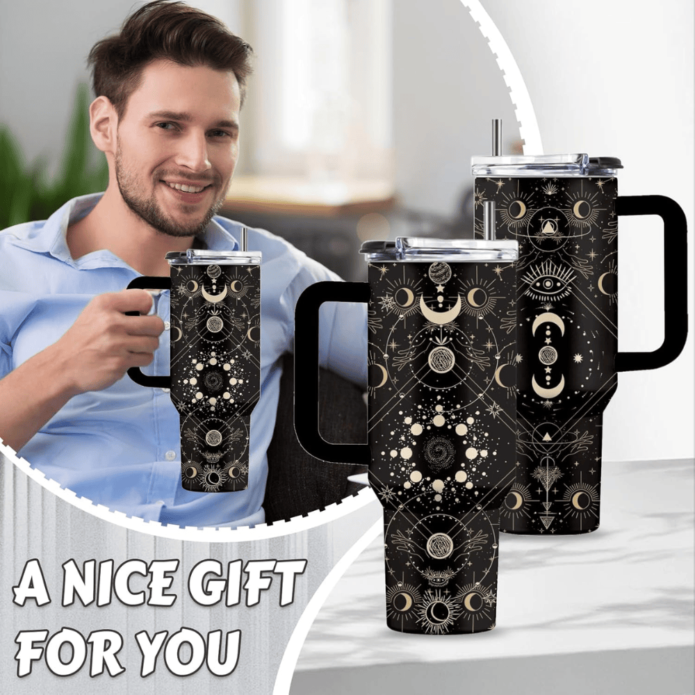 40oz "Midnight Mystique" Gothic Tumbler | Mystical Moon & Moth Gift for Dark Aesthetic Lovers