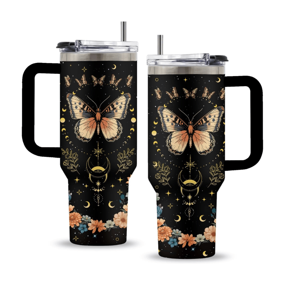 40oz "Midnight Butterfly" Goth Tumbler | Mystical Floral & Witchy Gift for Butterfly Lovers