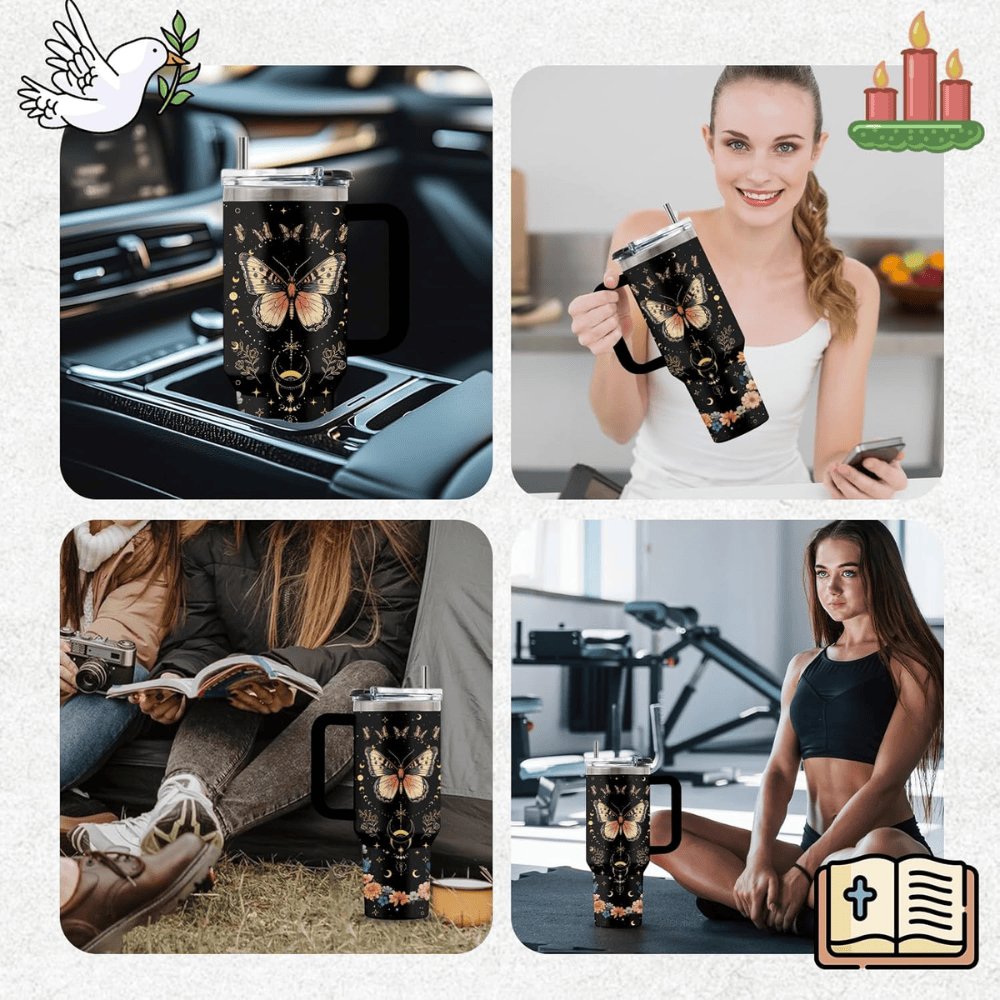40oz "Midnight Butterfly" Goth Tumbler | Mystical Floral & Witchy Gift for Butterfly Lovers