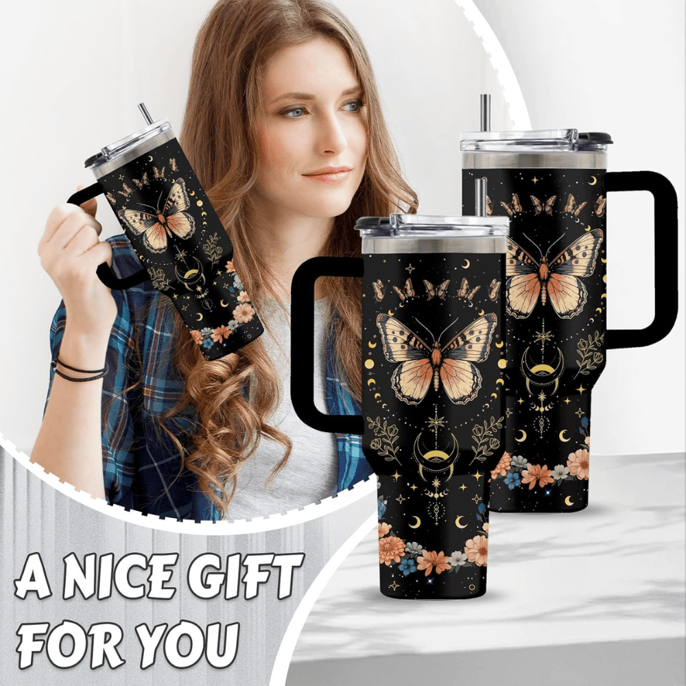40oz "Midnight Butterfly" Goth Tumbler | Mystical Floral & Witchy Gift for Butterfly Lovers