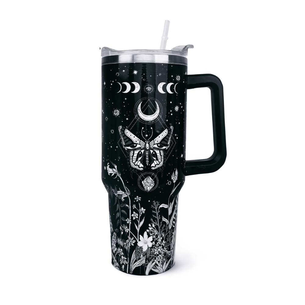 40oz "Celestial Butterfly" Goth Tumbler | Moon Phase & Mystical Leak-Proof Travel Mug