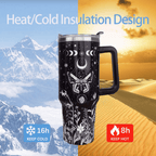 40oz "Celestial Butterfly" Goth Tumbler | Moon Phase & Mystical Leak-Proof Travel Mug
