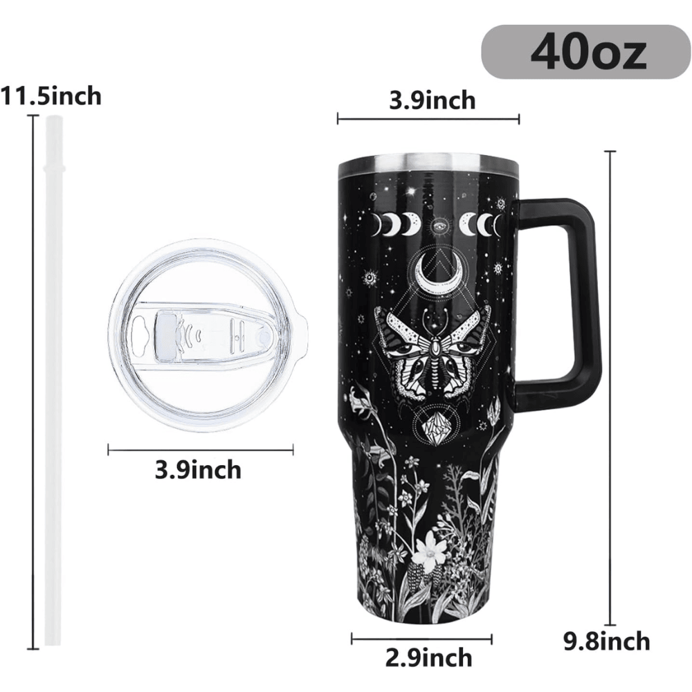 40oz "Celestial Butterfly" Goth Tumbler | Moon Phase & Mystical Leak-Proof Travel Mug