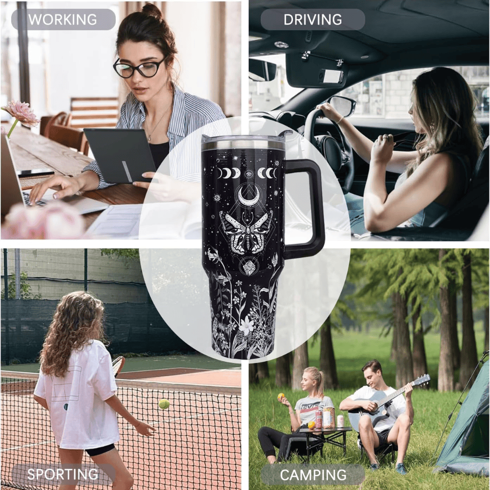 40oz "Celestial Butterfly" Goth Tumbler | Moon Phase & Mystical Leak-Proof Travel Mug