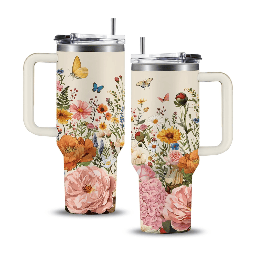 40oz Abstract Retro Floral Tumbler | Mid-Century Boho Flower Gift for Plant Lovers & Gardeners