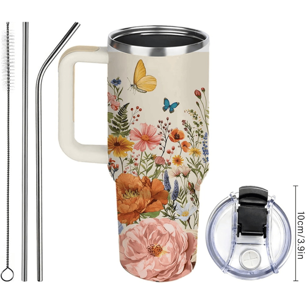 40oz Abstract Retro Floral Tumbler | Mid-Century Boho Flower Gift for Plant Lovers & Gardeners