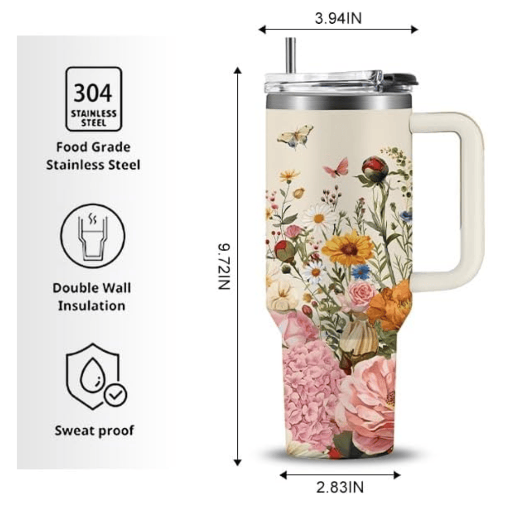 40oz Abstract Retro Floral Tumbler | Mid-Century Boho Flower Gift for Plant Lovers & Gardeners