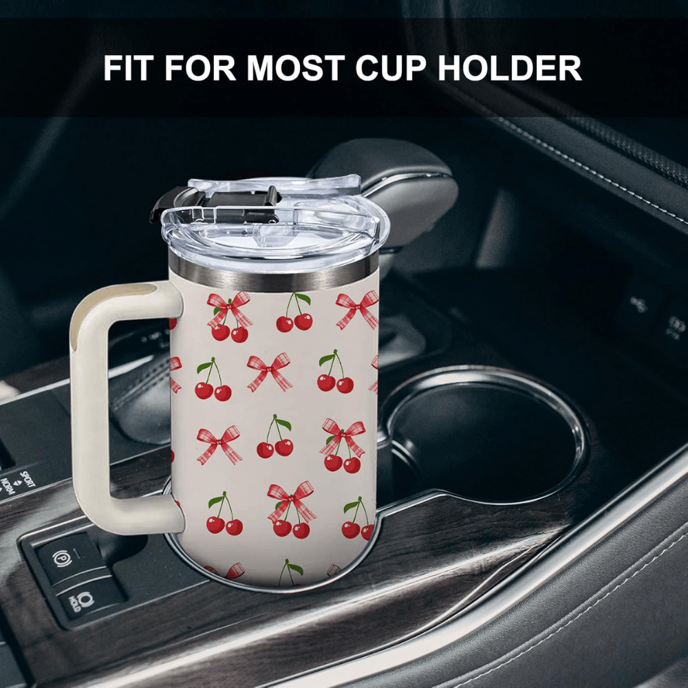 40oz Coquette Cherry Bow Tumbler | Aesthetic Pink & Cherry Gift for Her, Girls & Fruit Lovers