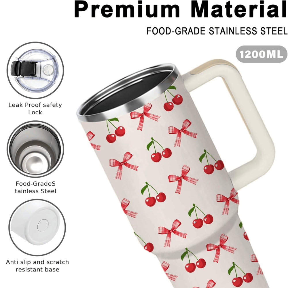 40oz Coquette Cherry Bow Tumbler | Aesthetic Pink & Cherry Gift for Her, Girls & Fruit Lovers