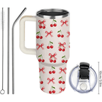 40oz Coquette Cherry Bow Tumbler | Aesthetic Pink & Cherry Gift for Her, Girls & Fruit Lovers