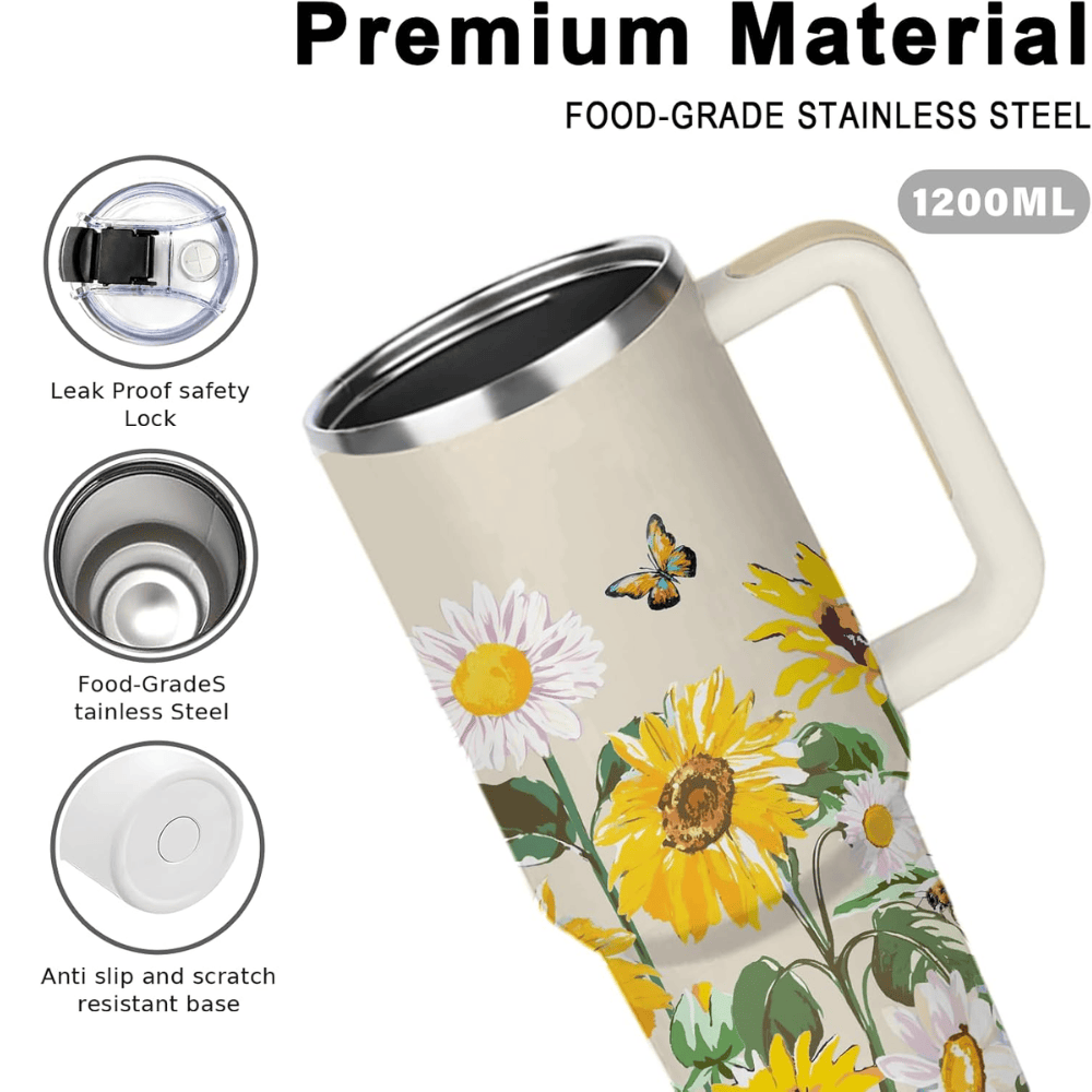 40oz "Pocketful of Sunshine" Tumbler | Vibrant White Daisy & Sunflower Gift for Floral Lovers