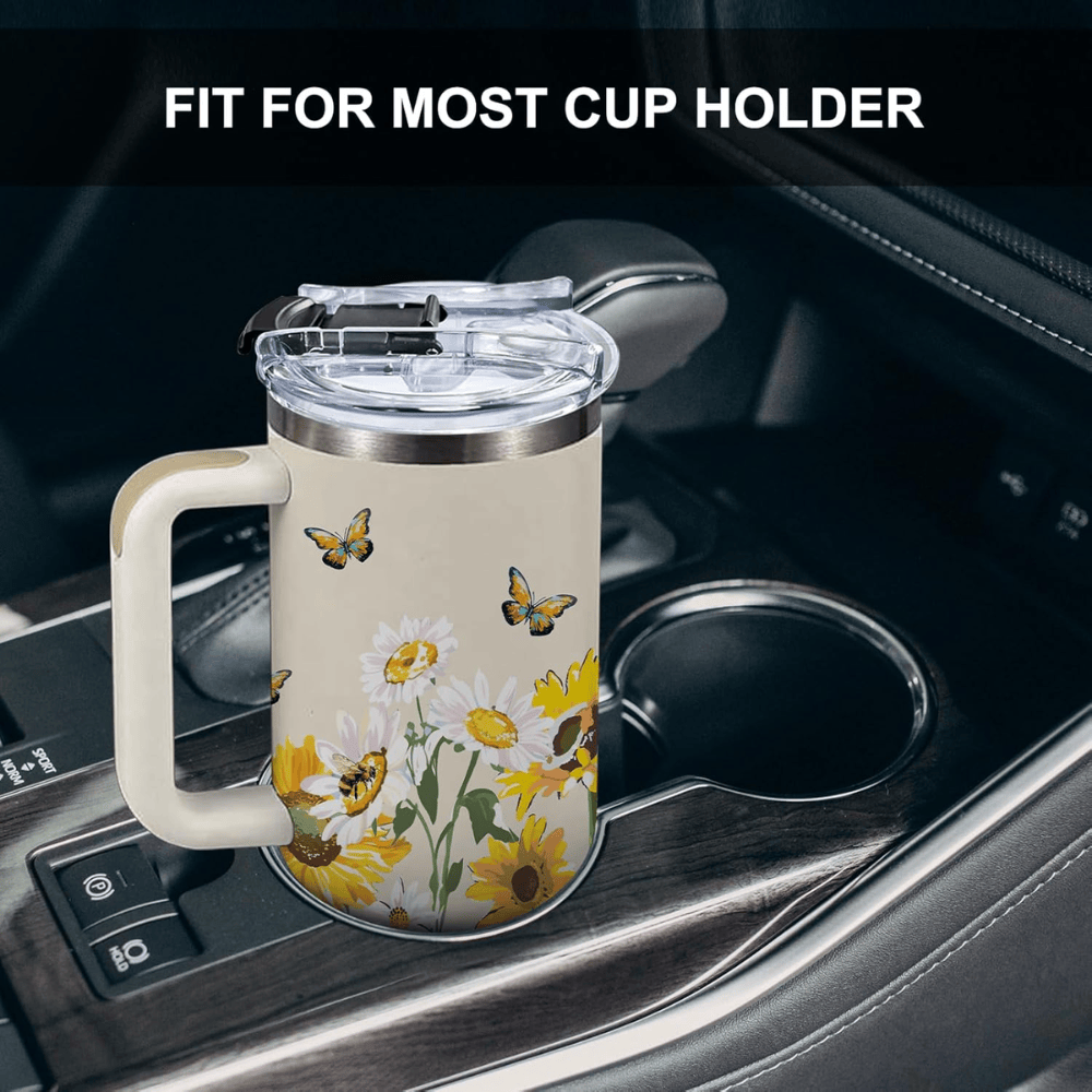 40oz "Pocketful of Sunshine" Tumbler | Vibrant White Daisy & Sunflower Gift for Floral Lovers