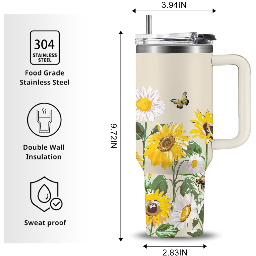 40oz "Pocketful of Sunshine" Tumbler | Vibrant White Daisy & Sunflower Gift for Floral Lovers