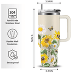 40oz "Pocketful of Sunshine" Tumbler | Vibrant White Daisy & Sunflower Gift for Floral Lovers