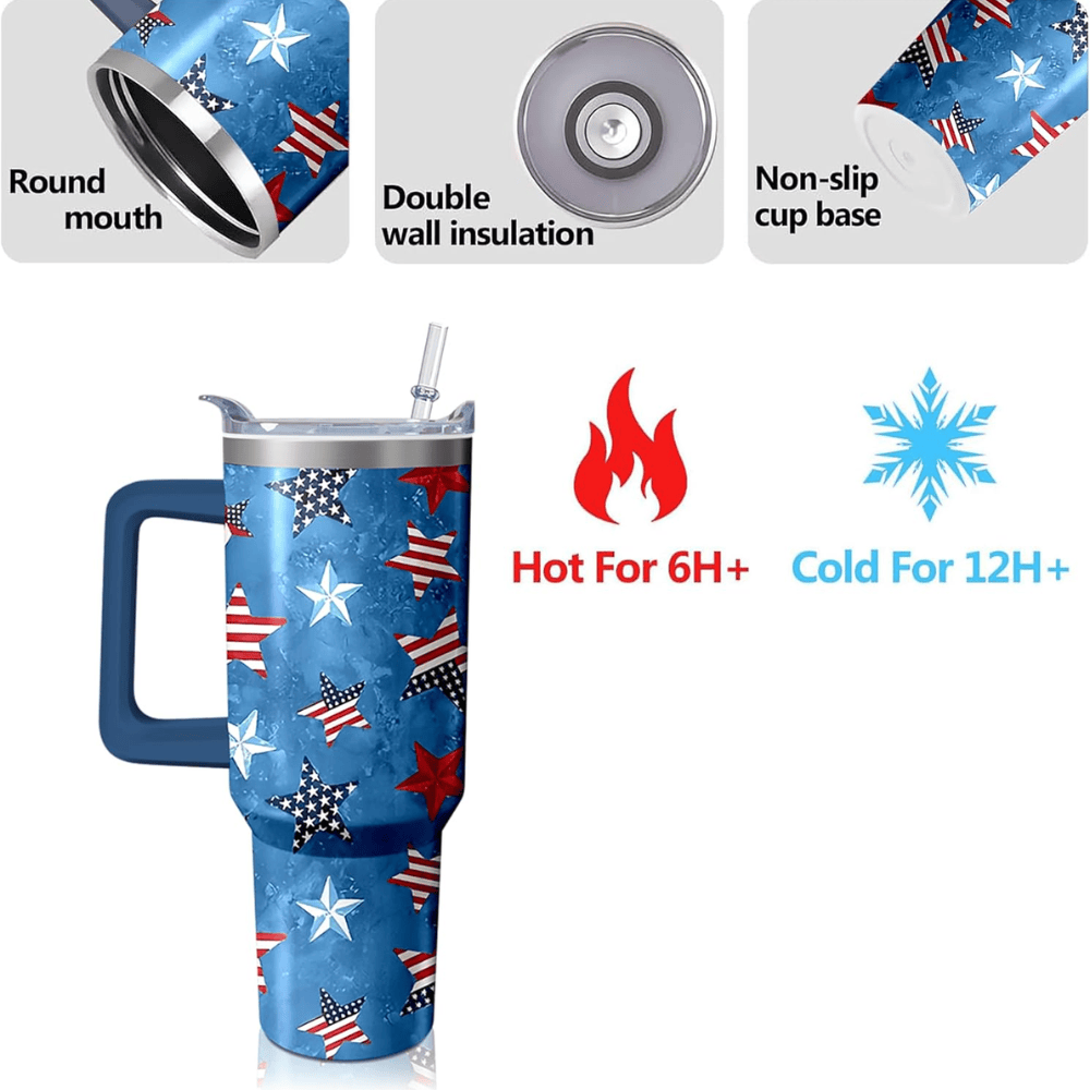 40oz "American Star" Patriotic Tumbler | Stars and Stripes Insulated Travel Mug for Veterans & 4th of July
