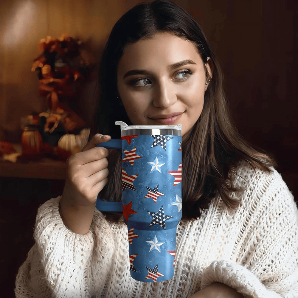 40oz "American Star" Patriotic Tumbler | Stars and Stripes Insulated Travel Mug for Veterans & 4th of July