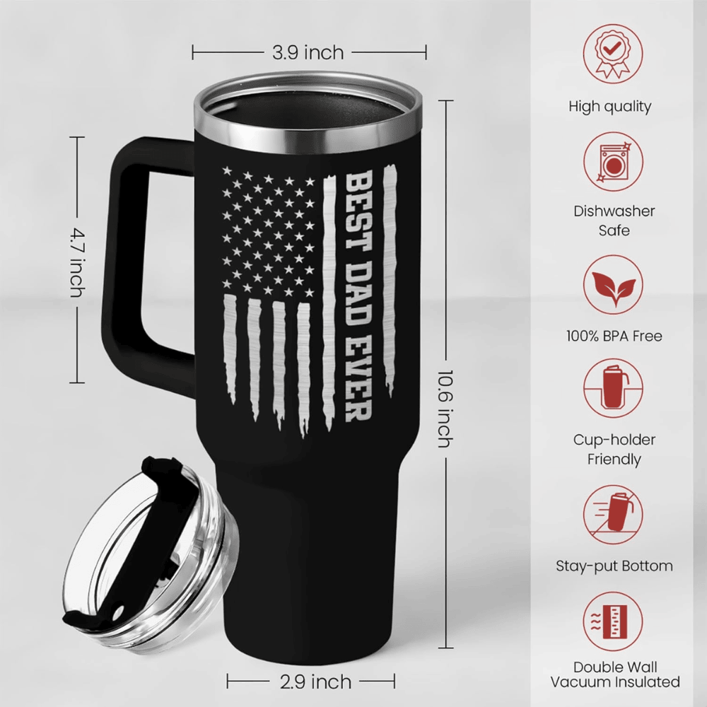 40oz "Best Dad Ever" Insulated Tumbler | Rugged Mountain Design Gift for Dads from Daughter & Son