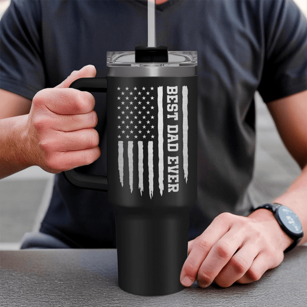 40oz "Best Dad Ever" Insulated Tumbler | Rugged Mountain Design Gift for Dads from Daughter & Son