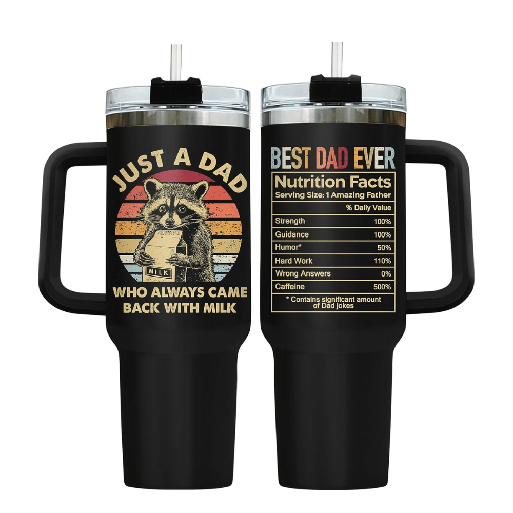 40oz "Racoon Dad" Humorous Tumbler | Best Dad Ever Nutrition Facts Mug for Father's Day & Birthdays
