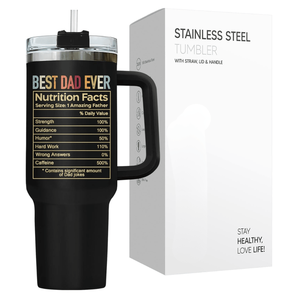 40oz "Racoon Dad" Humorous Tumbler | Best Dad Ever Nutrition Facts Mug for Father's Day & Birthdays