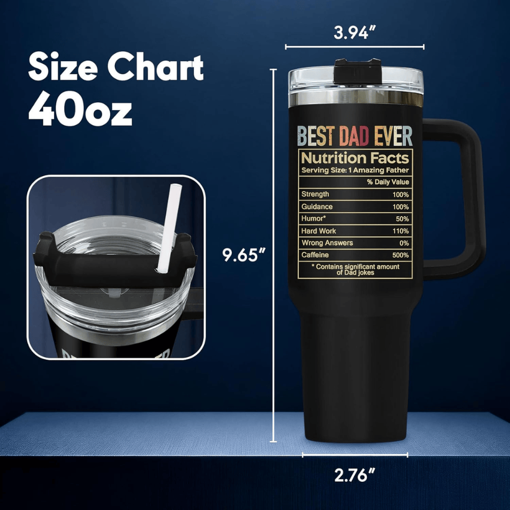 40oz "Racoon Dad" Humorous Tumbler | Best Dad Ever Nutrition Facts Mug for Father's Day & Birthdays