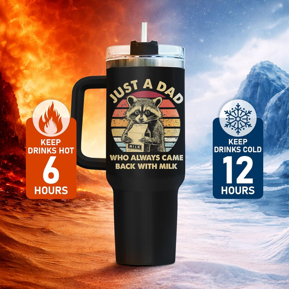 40oz "Racoon Dad" Humorous Tumbler | Best Dad Ever Nutrition Facts Mug for Father's Day & Birthdays