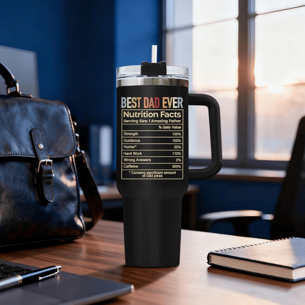 40oz "Racoon Dad" Humorous Tumbler | Best Dad Ever Nutrition Facts Mug for Father's Day & Birthdays