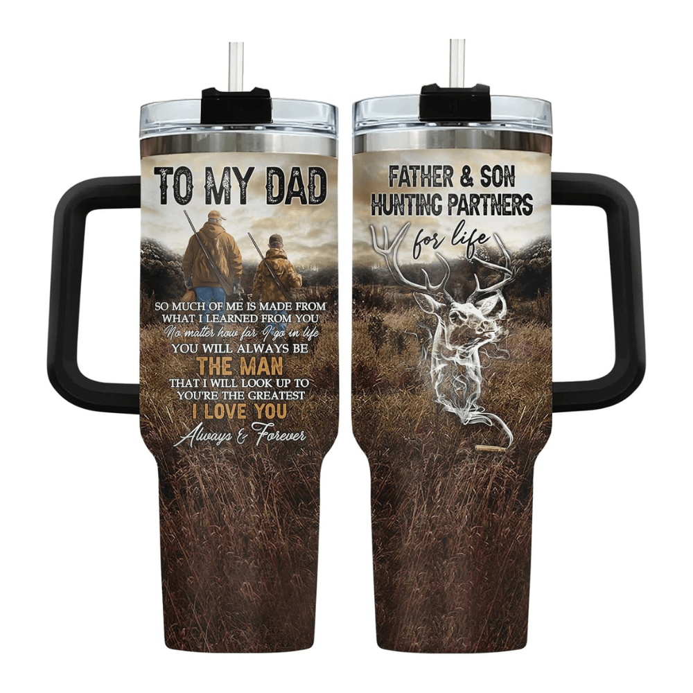 40oz "Hunting Partners for Life" Tumbler | Sentimental Father & Son Wilderness Gift for Outdoorsman Dads