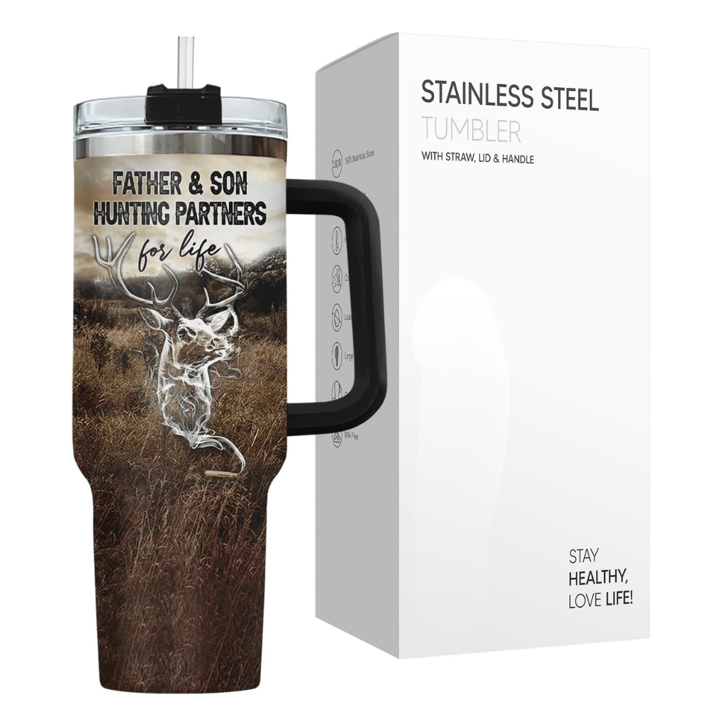 40oz "Hunting Partners for Life" Tumbler | Sentimental Father & Son Wilderness Gift for Outdoorsman Dads