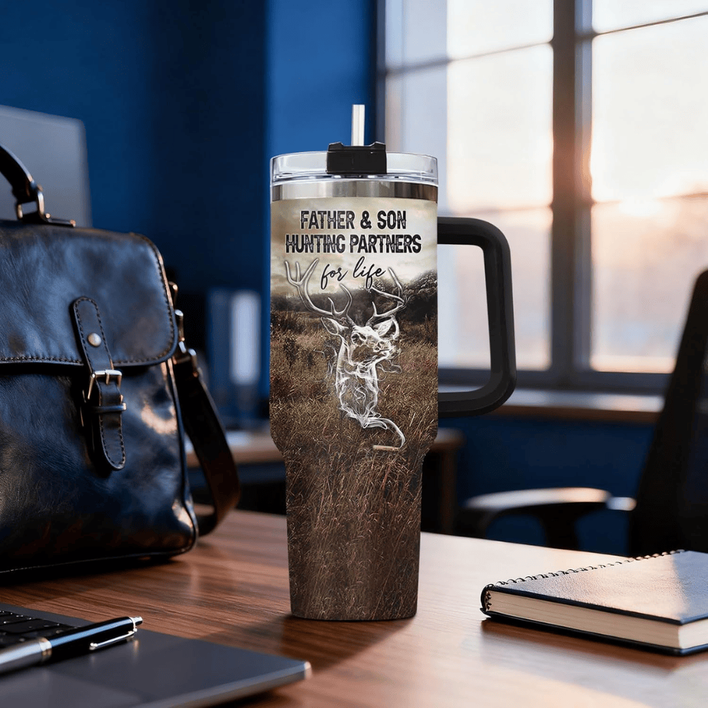 40oz "Hunting Partners for Life" Tumbler | Sentimental Father & Son Wilderness Gift for Outdoorsman Dads
