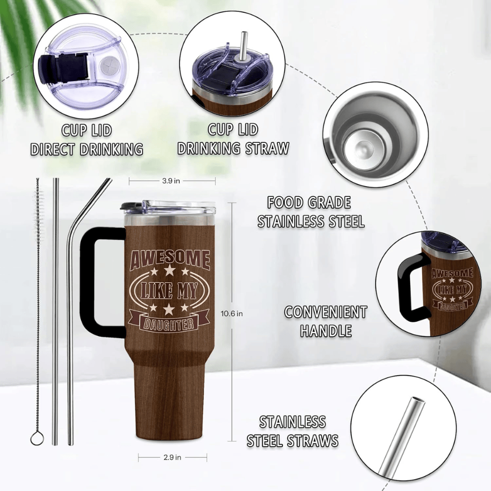 40oz "Awesome Like My Daughter" Wood Grain Tumbler | Funny Girl Dad Travel Mug