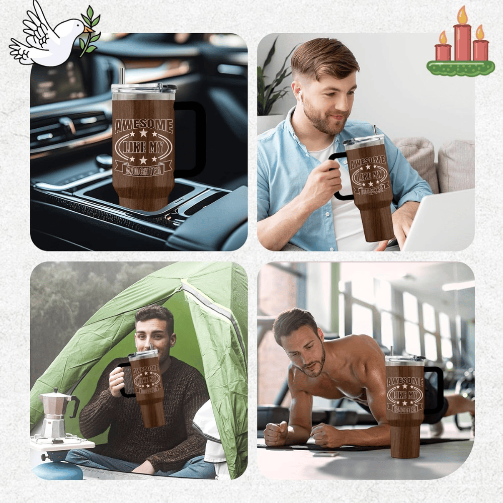 40oz "Awesome Like My Daughter" Wood Grain Tumbler | Funny Girl Dad Travel Mug