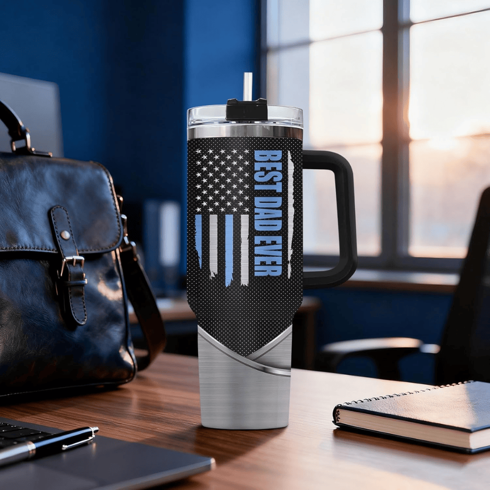 40oz Funny "At Least You Don't Have Ugly Children" Tumbler with Handle | Best Dad Ever Travel Mug