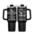 40oz Daddysaurus Tumbler with Handle | Funny Dinosaur Dad Travel Mug