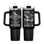 40oz Daddysaurus Tumbler with Handle | Funny Dinosaur Dad Travel Mug